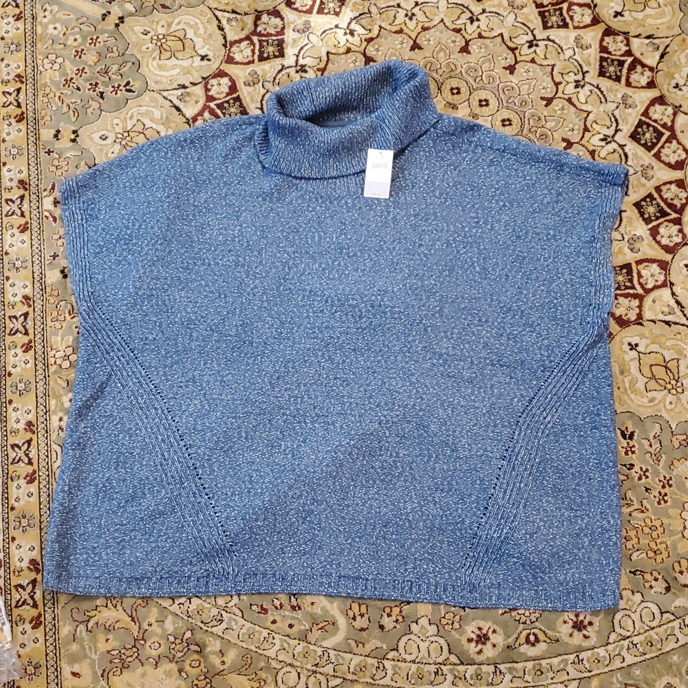 NWT J.Jill  Wearever Collection turtleneck Poncho Sweater Blue 4X Blue